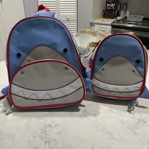 Shark Backpack and Lunch Bag Set - Blue and Gray